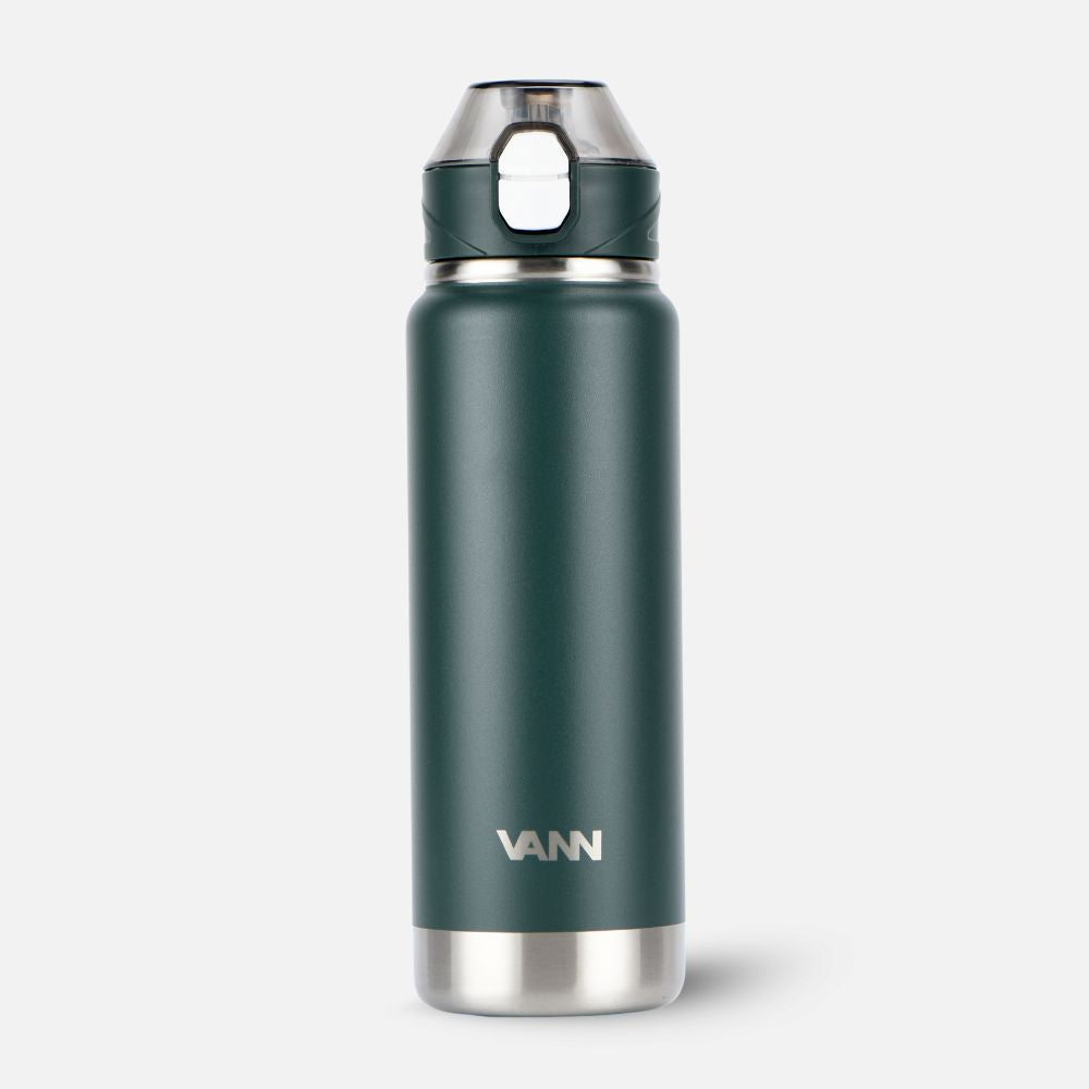 COKTIK Isolierte Edelstahl-Trinkflasche – 1,2 L, 3 Deckel, Auslaufsicher, Farbe Feuer