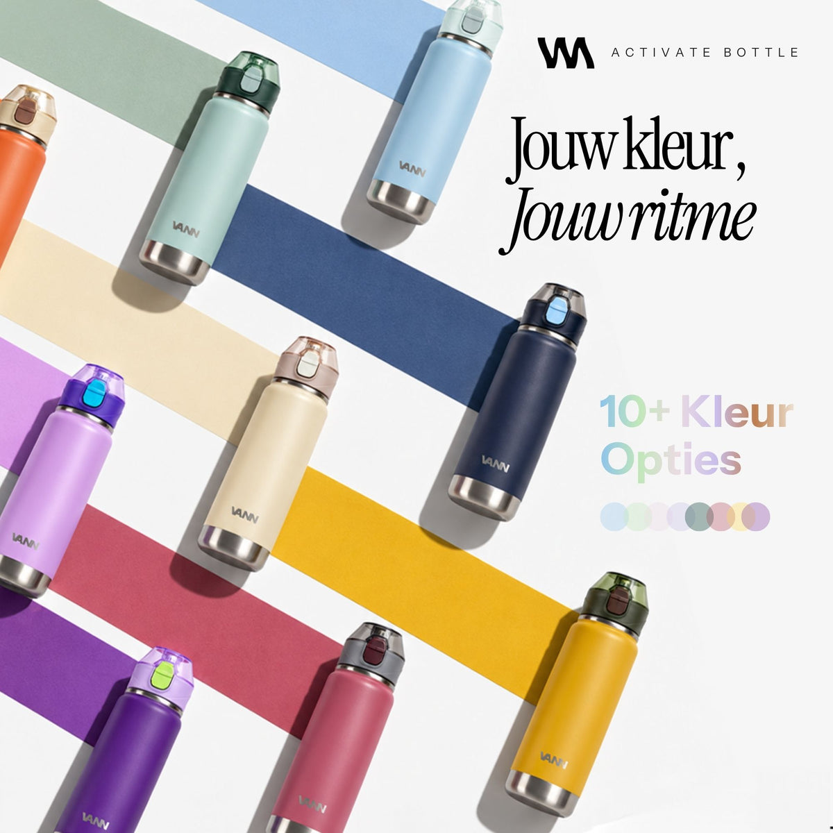 VANN Activate Bottle rvs drinkfles met rietje in meer dan 10 kleuren