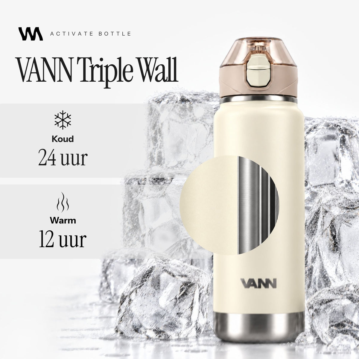 VANN Activate Bottle thermosfles met Triple Wall isolatie, 24 uur koud en 12 uur warm