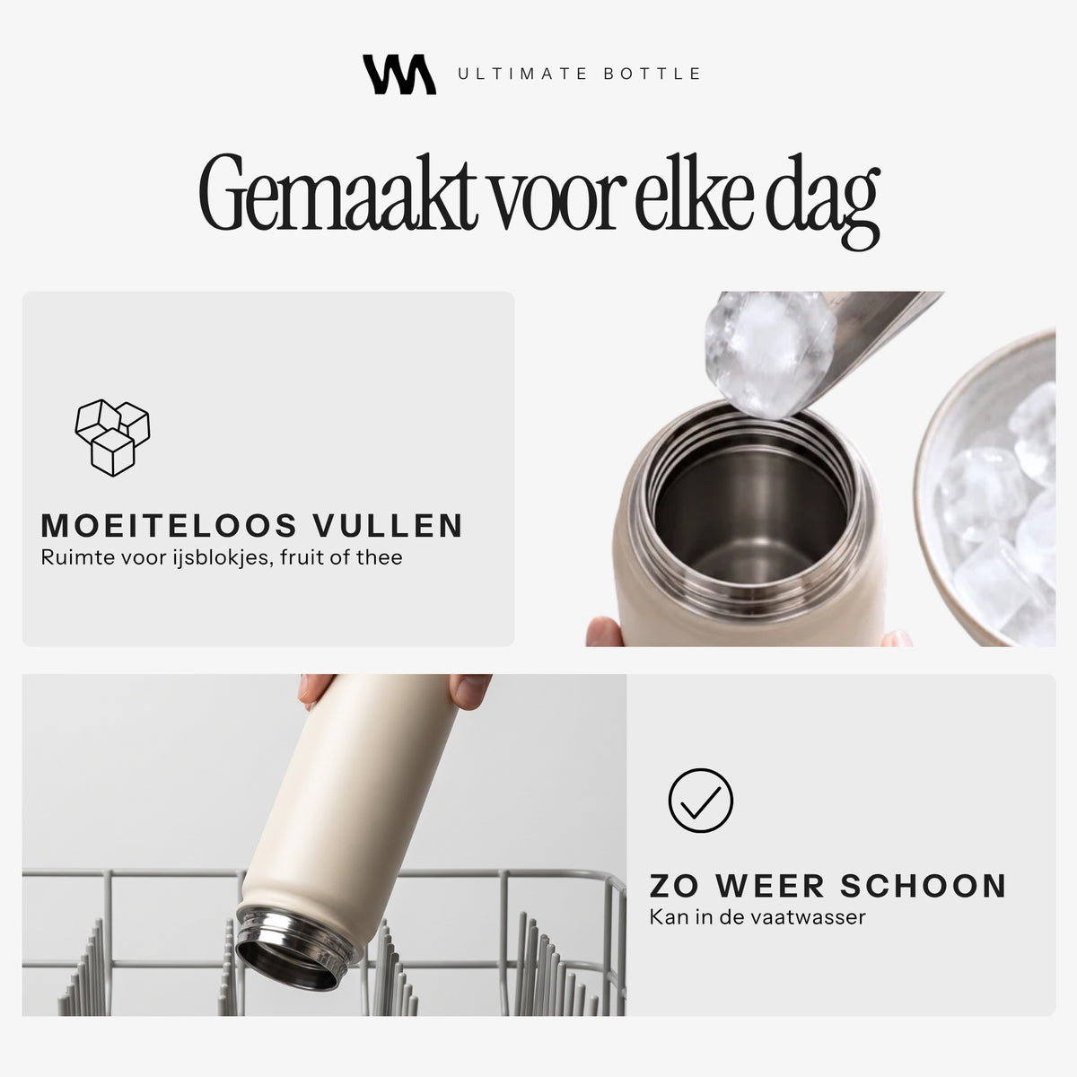 VANN Ultimate Bottle rvs drinkfles met brede opening voor ijsblokjes, mag in de vaatwasser